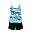 thumbnail image 6 of qelini Swimsuit Tankini Two Piece Women Paddad Push Up Crew Neck Swimsuits Pockets Tropical Print Swimwear, 6 of 7