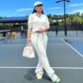 thumbnail image 4 of Chándal informal de punto de otoño e invierno para mujer, conjunto de dos piezas, ropa deportiva, suéter a rayas, top y pantalones anchos para correr para mujer, 4 of 5