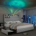 thumbnail image 1 of SIBEDS Queen LED Bed Frame with Galaxy Projector, Charging Station, 52" Headboard & 2 Drawers, No Box Spring Required, 1 of 9