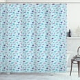 thumbnail image 1 of Flip Flop Shower Curtain, Summer Vacation Beach Icons Martini Cocktail Panama Hat Coconut, Fabric Bathroom Set with Hooks, 69W X 75L Inches Long, Aqua Purple and Pale Mauve, by Ambesonne, 1 of 3