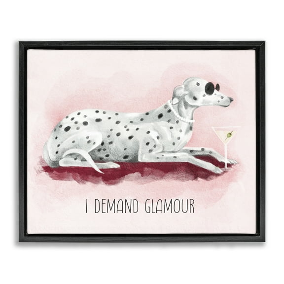 Stupell Industries I Demand Glamour Dog Animals Painting Black Floater Framed Canvas Art Print Wall Art, 21 x 17