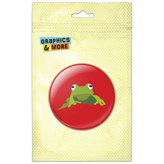 Frog Hop Froggy Ribbit Green on Red Pinback Button Pin Badge