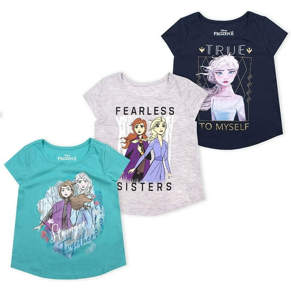 Disney 3-Pack Frozen II T Shirts for Girls and Toddlers with Princess Elsa and Anna