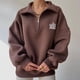 thumbnail image 2 of Sudaderas informales para mujer jersey cálido con media cremallera traje diario con cuello en V de color sólido, 2 of 9
