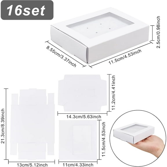 16Pcs Kraft Paper DrawerBox with Clear Window 4.5x3.4x1 inch White Cardboard JewelryBoxes for Earring Rings Necklace Storage and Display