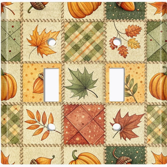 Metal Light Switch Wall Plate Outlet Cover (Printed Image of Autumn Quilt - Double Toggle)