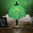 thumbnail image 3 of Tiffany Table Lamp Green Stained Glass Leaves Included LED Bulb for Living Room Dining Room Bedroom Bedside 19"H*12"W, 3 of 6