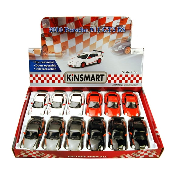 2010 Porsche 911 GT3 RS Diecast Car Package - Box of 12 1/36 scale Diecast Model Cars, Assorted Colors