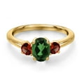 thumbnail image 3 of Gem Stone King 18K Yellow Gold Plated Silver Emerald Envy Mystic Topaz and Red Garnet Engagement Ring for Women | 1.20 Cttw | Oval 7X5MM | Gemstone November Birthstone | Size 8, 3 of 6