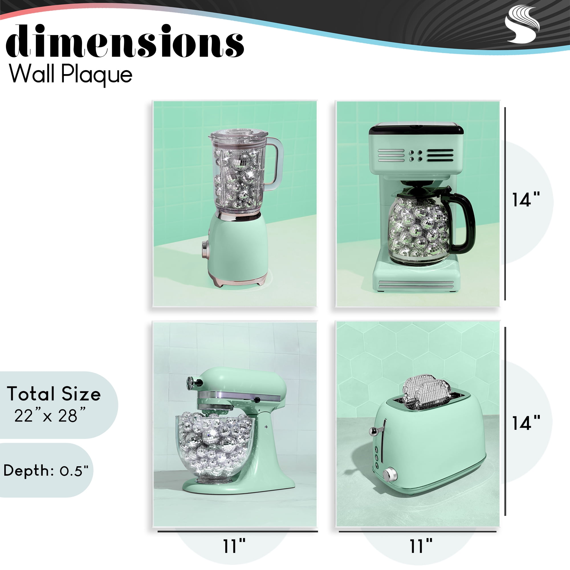 Stupell Industries Disco Drink Blender over Green 4 Piece Wall Plaque Art Set, design by LISH Creative