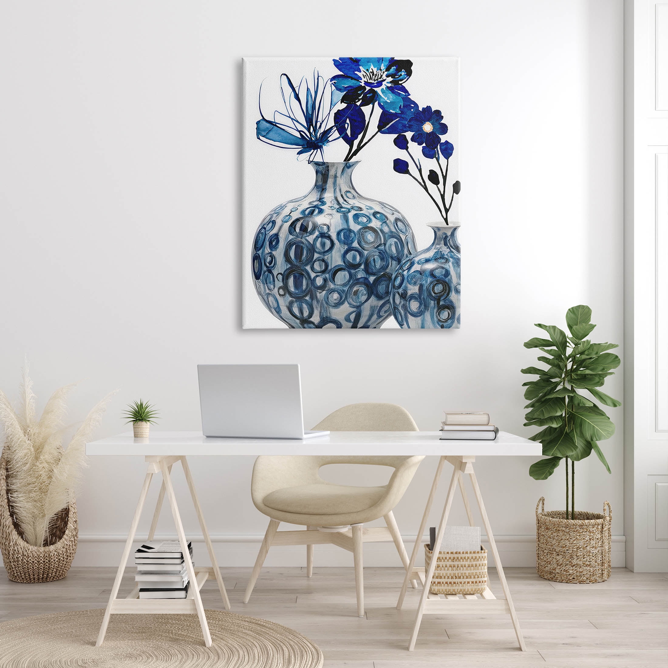 Modern Blue Flower Arrangement Botanical & Floral Graphic Art Gallery Wrapped Canvas Print Wall Art