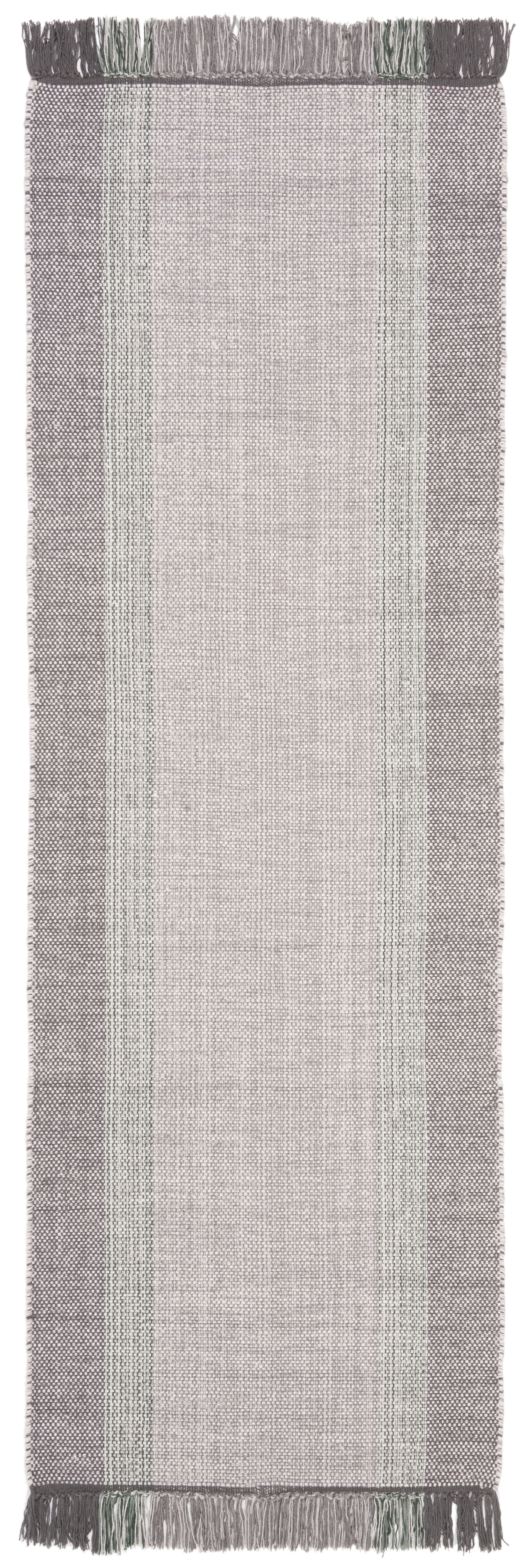 SAFAVIEH Montauk Sharlene Solid Striped Cotton Runner Rug, Green/Grey, 2'3" x 7'