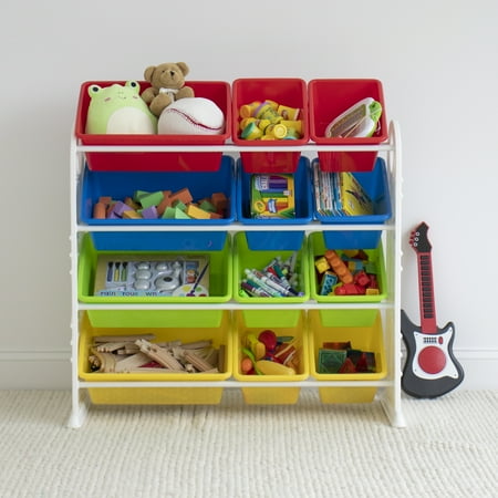 

JIFF Children Plastic and Metal Toy Storage Racks with 12 Primary Colored Storage Bins Multi color