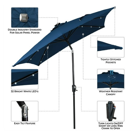 Sun Ray - 9'x7' Rectangular Solar Lighted Umbrella - Royal Blue