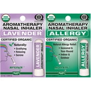 Nasal Inhaler Aromatherapy Gift Set of 2 - Lavender and Allergy - Made with 100% Pure Therapeutic Grade Organic Essential Oils 0.7 mL each by Sponix