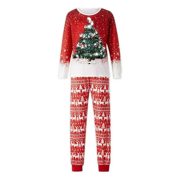 EGNMCR Christmas Pajamas for Family, Classic Plaid Xmas Sleepwear for Christmas Parent-Child Outfit Parent-child Warm Christmas Set Printed Home Wear Pajamas Two-piece Set Women Blouse pants