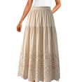 thumbnail image 4 of Gytharion Flowy Boho Maxi Skirt for Women Trendy Solid Lace Embroidery Eyelet Elastic High Waist Skirt Summer Casual Tiered A-Line Swing Beach Long Skirt, 4 of 6