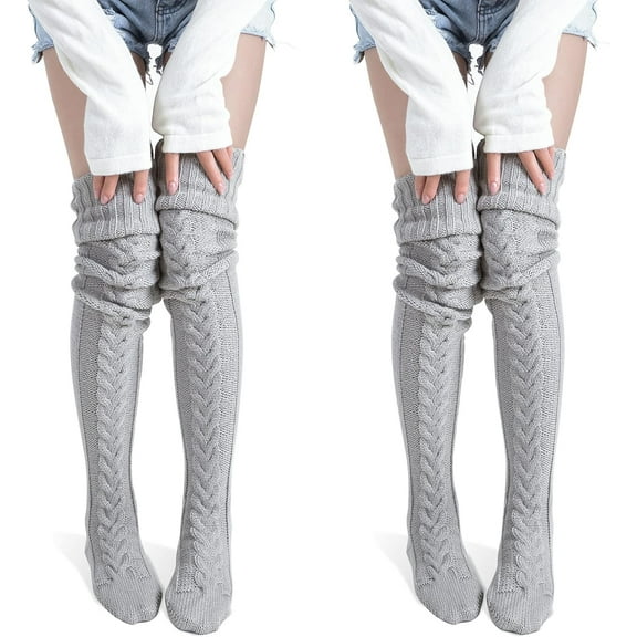 1/2 Pairs Women's Thigh High Socks Over the Knee Cable Knit Boot Socks, Long Warm Fashion Leg Warmers Winter