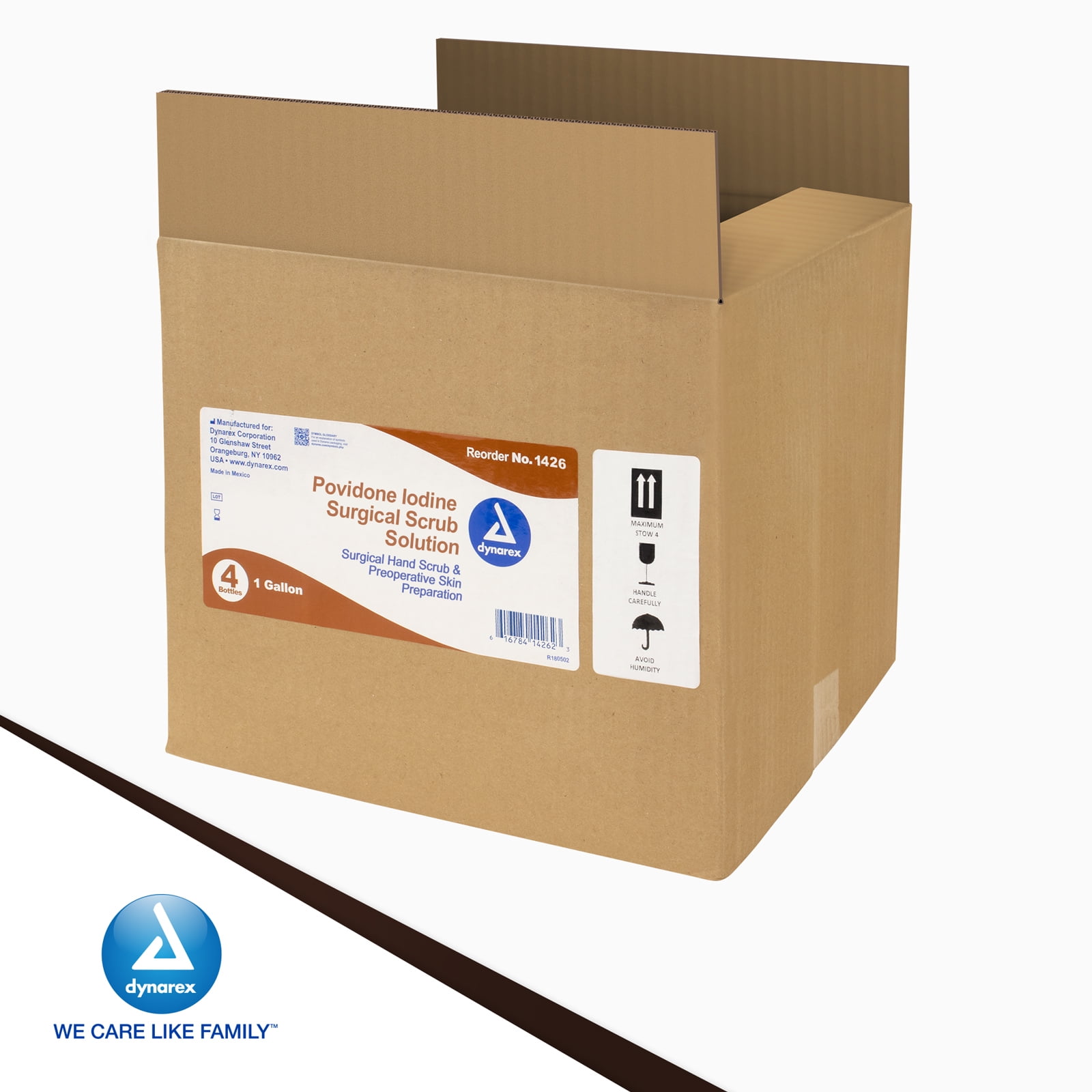 Dynarex Povidone-Iodine Scrub Solution, Antiseptic Solution for Skin and Mucosa, Ideal for Surgical Site Preparation, Contains Povidone Iodine 7.5% - 1 Case of 4 1-Gallon Bottles