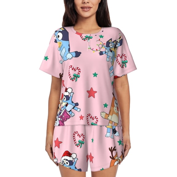 Saiise Bluey Pajamas Sets for Women Soft Short-Sleeved Pjs with Lounge Shorts Two Piece Sleepwear S-4XL