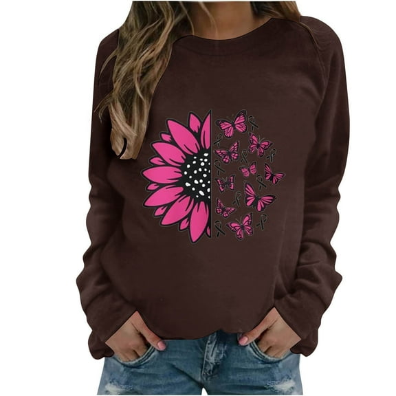 XFYSSS Women's Fashion Casual Print Round Neck Loose Long Sleeve T-shirt Tops Blouse Hoodless Sweatshirts Womens Polyester Top