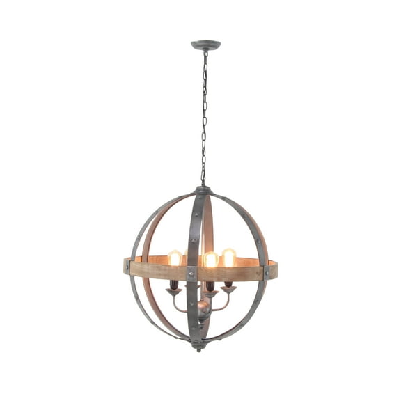 DecMode 26" x 29" Gray Metal Caged 4 Light Chandelier with Link Style Chain, 1-Piece