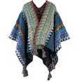 thumbnail image 1 of LinYooLi Poncho Cape Ethnique pour Femmes Tricot Ouvert devant Épaissi Pashmina avec Franges Temps Froid, 1 of 5