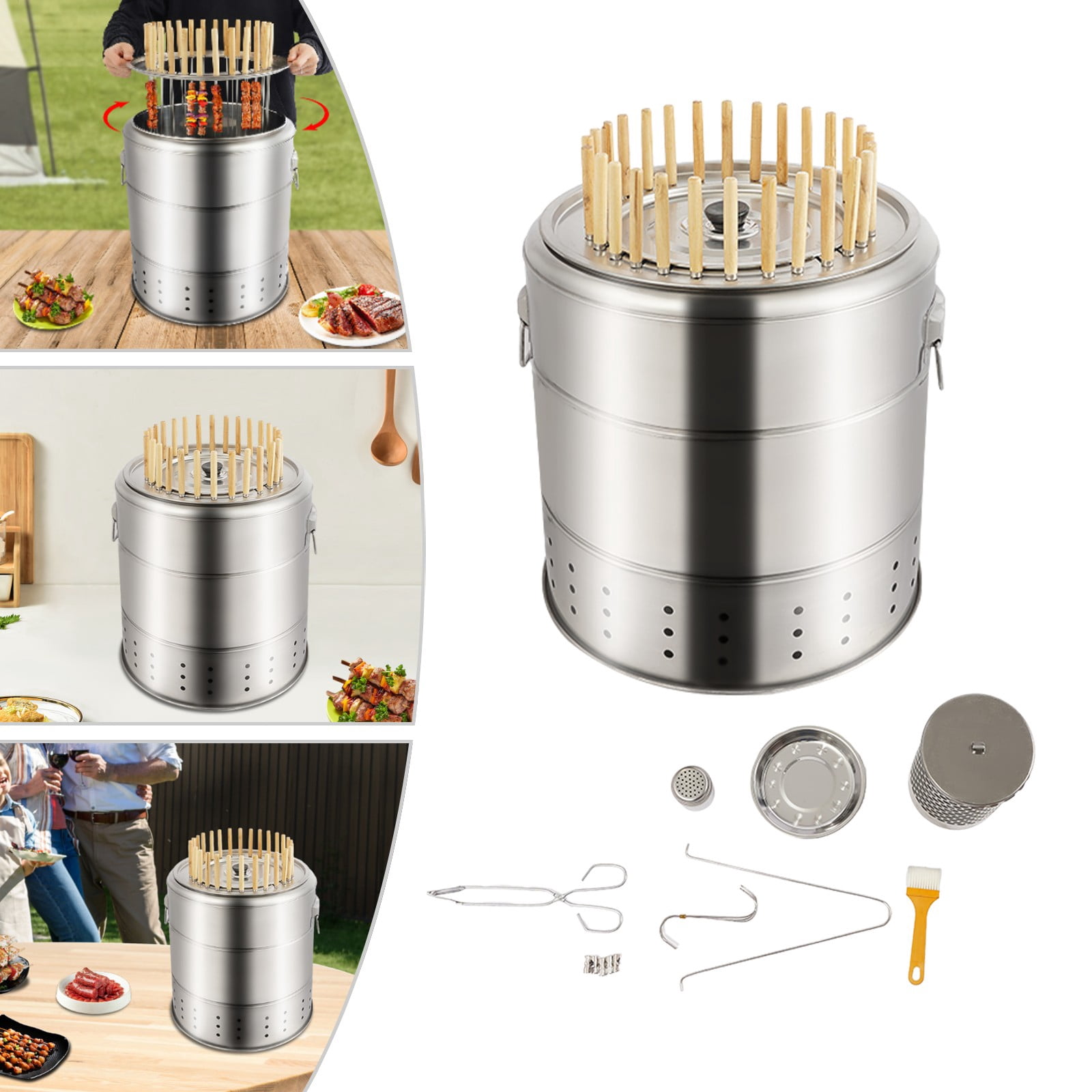 Portable Barbecue Charcoal Barrel Grill with Grilling Accessories Set for Picnics, Camping Barbecues