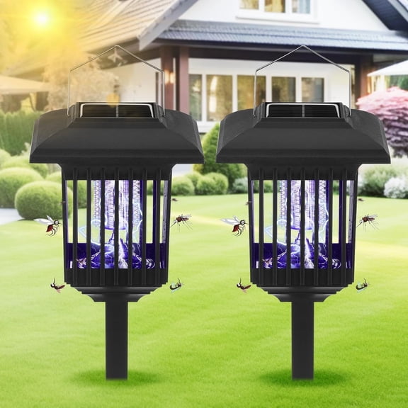 Paddsun 2 Pack Solar Bug Zapper Outdoor Solar Mosquito Zapper LED Mosquito Killer Light Lamp for Indoor and Garden Use