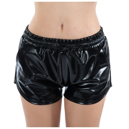 MQLKF Women s Shorts Panty Glossy Metallic Rave Dance Leather Short Trousers High Waist Sexy Hot Pants Intellectual Breathable Women Bodysuit