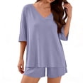 thumbnail image 2 of Edvintorg Two Piece Sets for Women Summer v Neck short Sleeve Short Sets Sweatsuit with Pocket Matching Loungewear Travel Outfits, 2 of 5