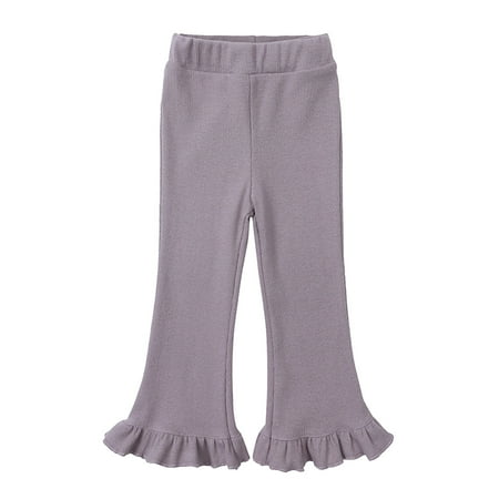 AWZXDE Girls Solid Color Stretch Flare Pants with Ruffled Hem Cute and Stylish for Casual Outfits Comfortable Slim Fit Fashion Design Support to School or Parties Purple 7-8 Years