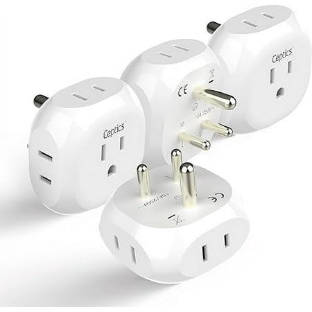 Ceptics India, Pakistan Travel Adapter - 4 Input - Ultra Compact - Light Weight - USA to Any Type D Countries Such as Bangladesh, Maldives and More - 4 Pack (PT-10-4PK)