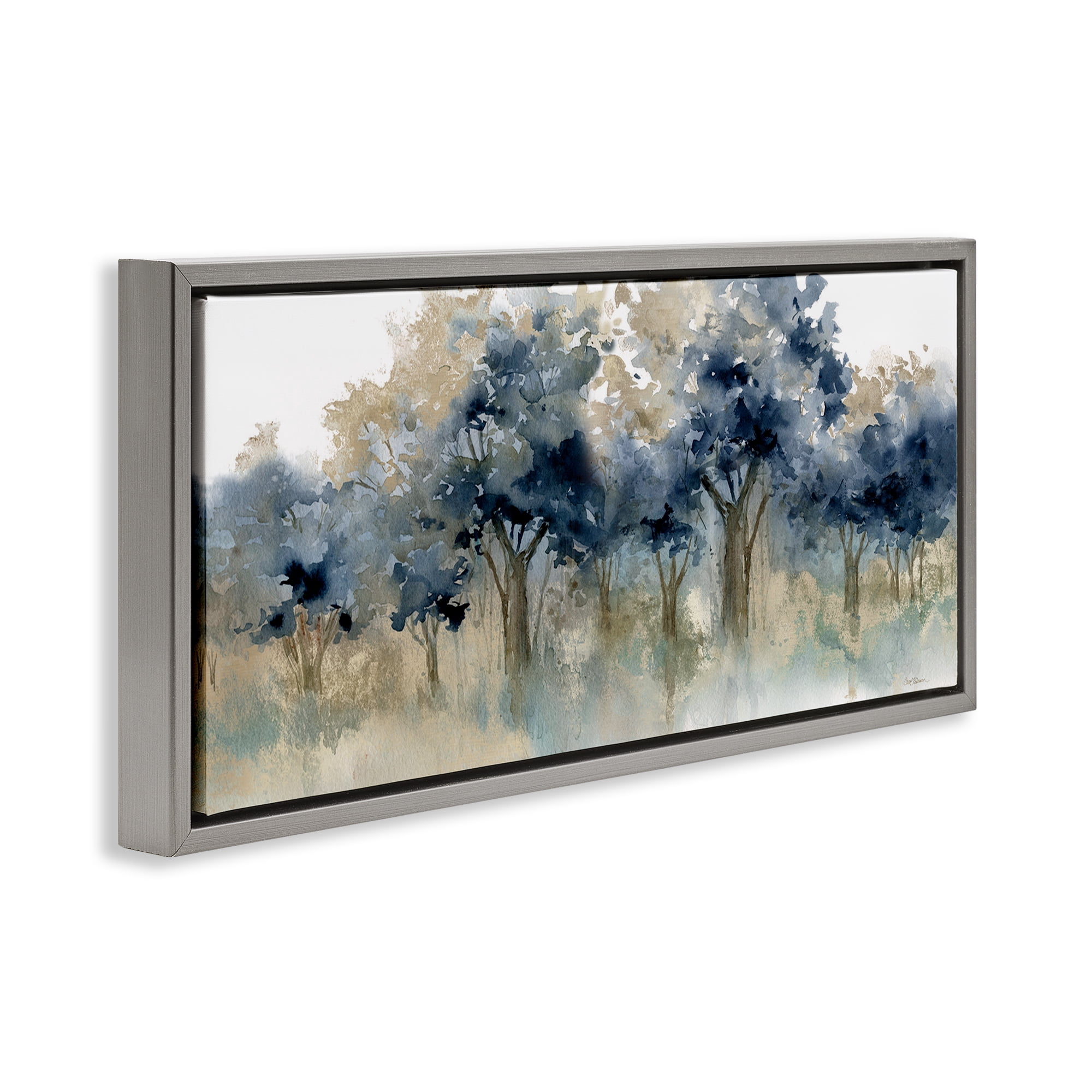 Stupell Industries Indigo Woodland Watercolor Study Gray Framed Floater Canvas Wall Art, design by Carol Robinson
