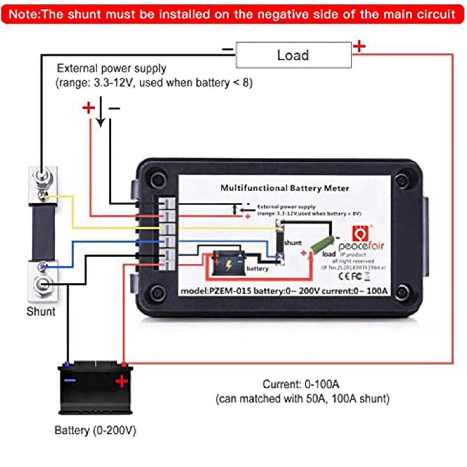 2X DC Battery Monitor Power Meter Ammeter Digital DC 0-200V Shunt 100A Multimeter, Meter Voltmeter Capacity Tester