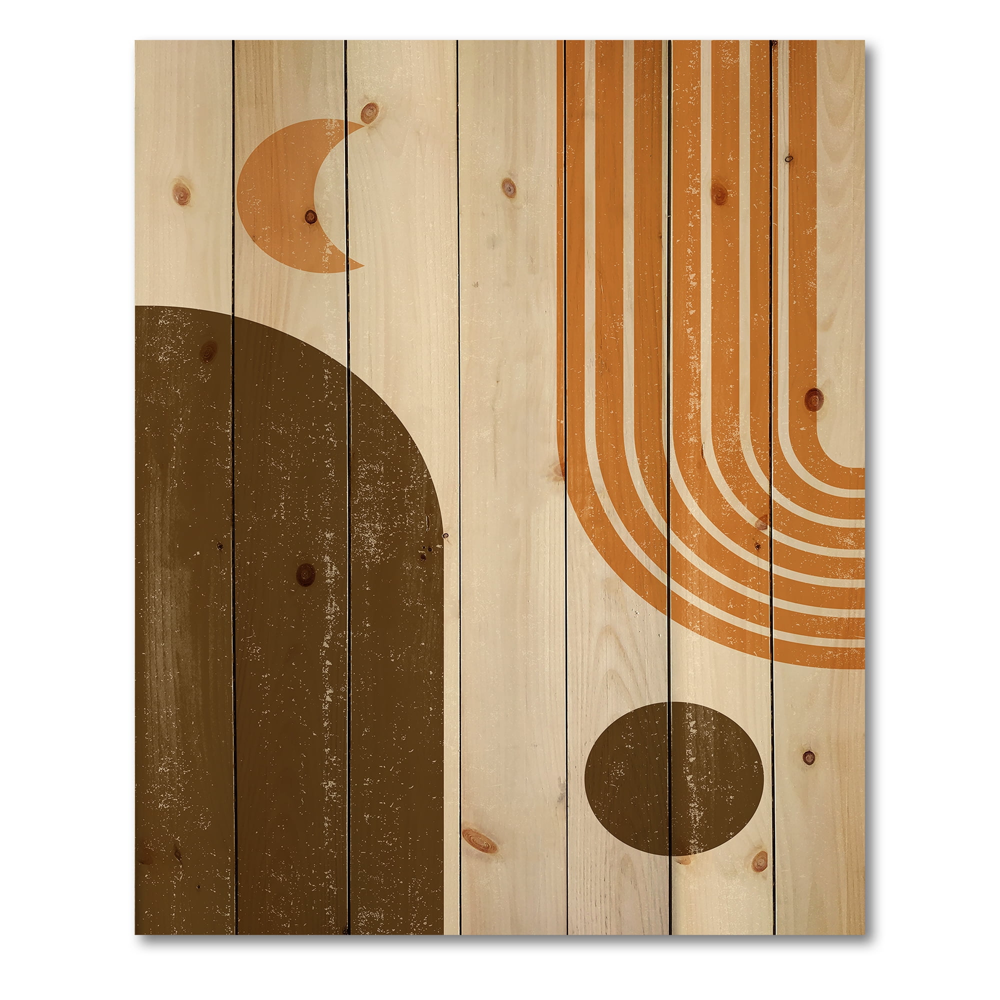 Designart 'Rainbow In Earth Tones Abstract Geometric Art' Modern Print on Natural Pine Wood