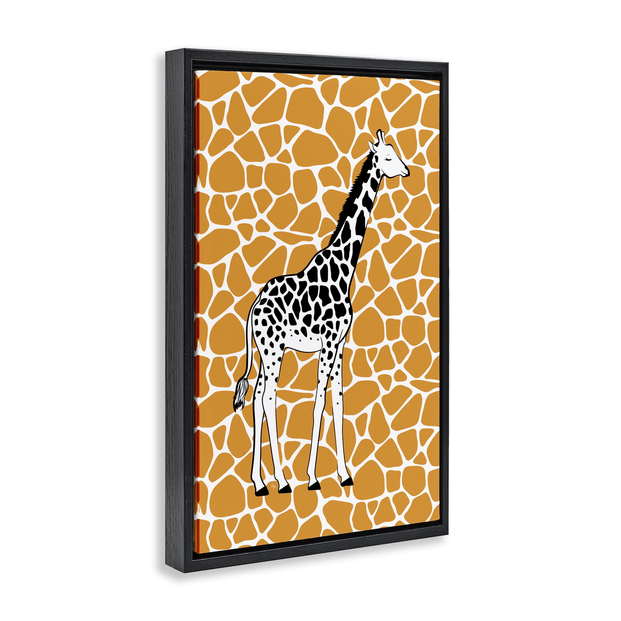 Stupell Industries Giraffe Spots Pattern Animals Painting Black Floater Framed Canvas Art Print Wall Art, 21 x 31