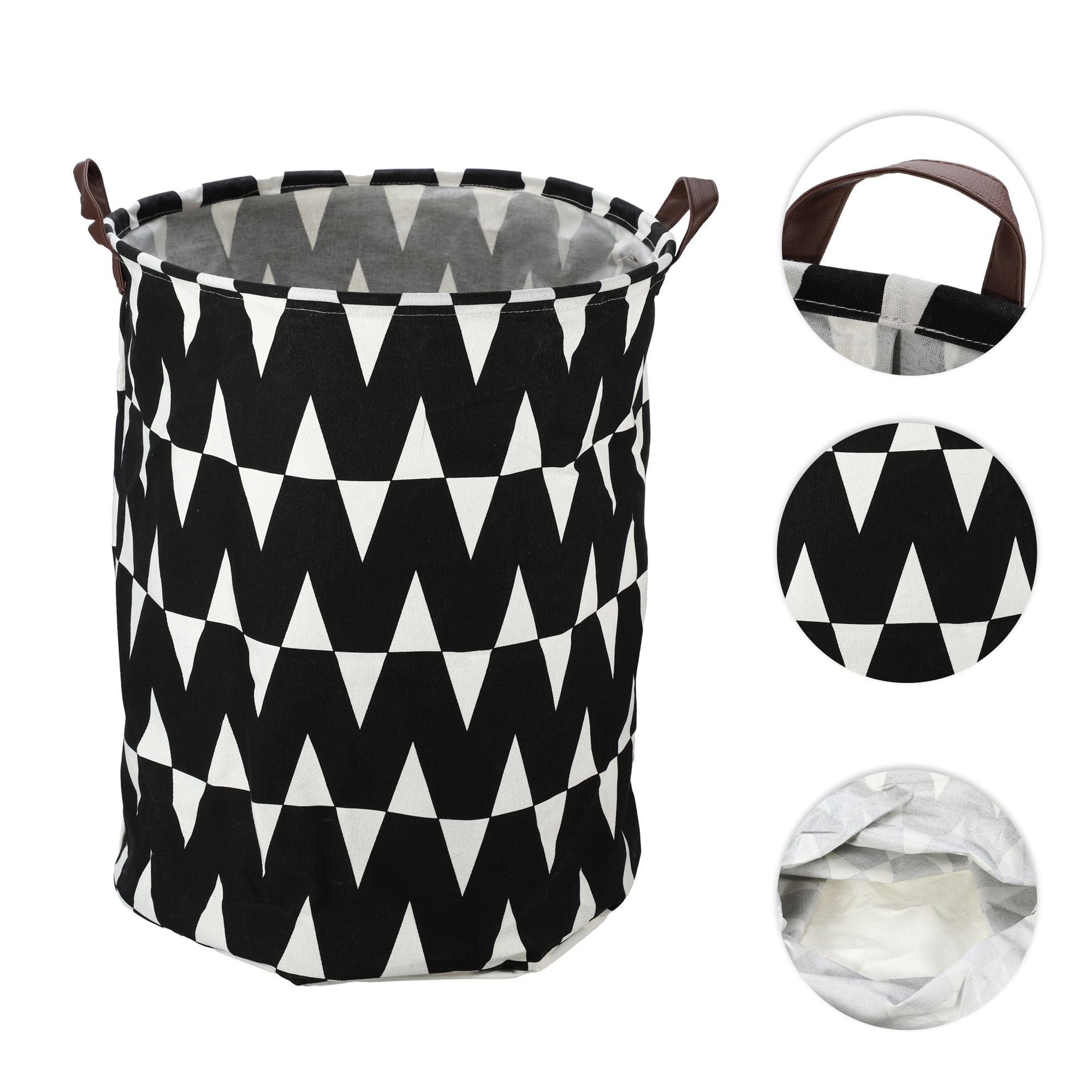 Unique Bargains Foldable Cylindrical Laundry Basket 19.69"x15.75" 60L Black