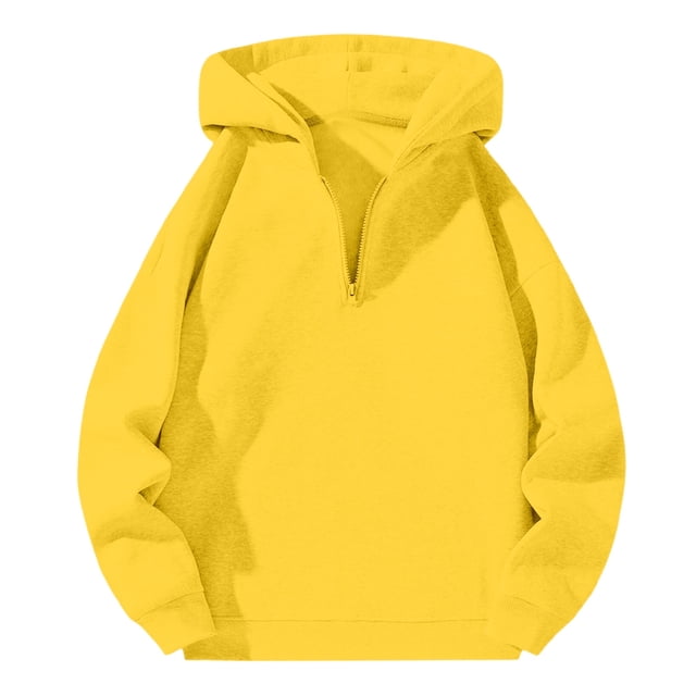 MHFRRA Sudadera con Capucha y Cremallera de Un Cuarto para Un Jersey Suave con Cordón Ajustable, Ajuste Cómodo, Estilo Deportivo Informal Amarillo