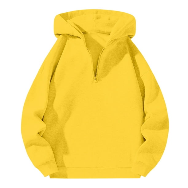 MHFRRA Sudadera con Capucha y Cremallera de Un Cuarto para Un Jersey Suave con Cordón Ajustable, Ajuste Cómodo, Estilo Deportivo Informal Amarillo