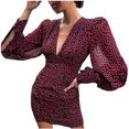 thumbnail image 1 of Robe à Manches Longues pour Femmes Sexy Mode Femmes Sexy Décontractée Imprimée Robe Col en V Manches Longues Mini Robe Décontractée Robe Sexy pour Femmes Mini Robe Sexy Longue pour Femmes Décontractée, 1 of 5