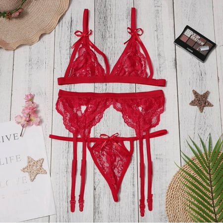 

3PC Lingerie For Women Sexy Naughty Ladies Erotic Lingerie Sexy Lace Strap Garter Belt Fashion Lingerie Set