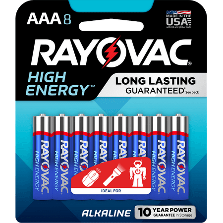 Rayovac High Energy Alkaline Batteries, Size AAA Batteries, 8-pack, 824-8K (Packaging may vary)