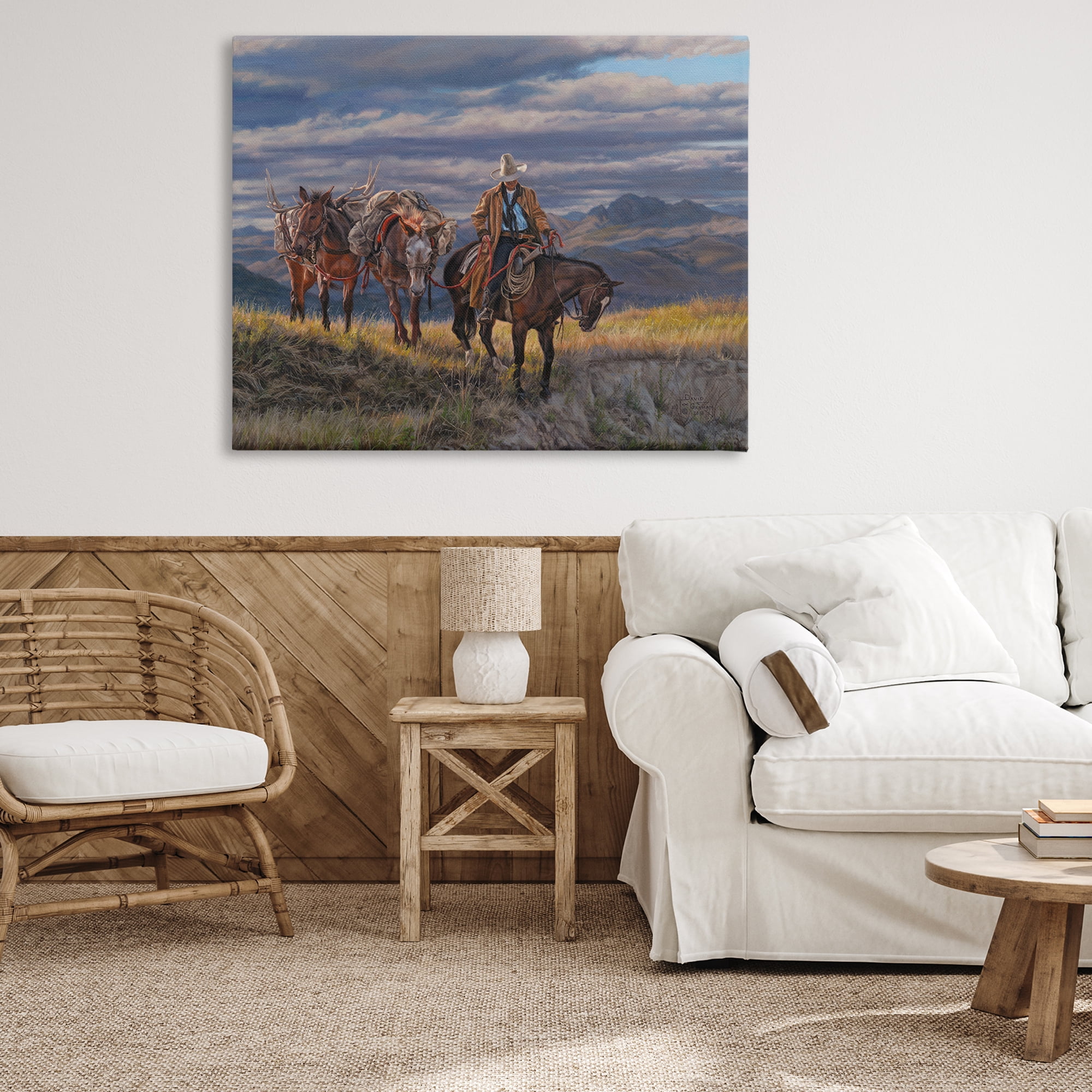 Stupell Industries Sauntering Cowboy & Horses Landscape Painting Gallery Wrapped Canvas Art Print Wall Art, 48 x 36