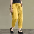 thumbnail image 3 of AILIYIL New Loose Solid Color Cotton And Linen Lace Up Elastic Waist Pants With Pocket (Yellow,M), 3 of 5