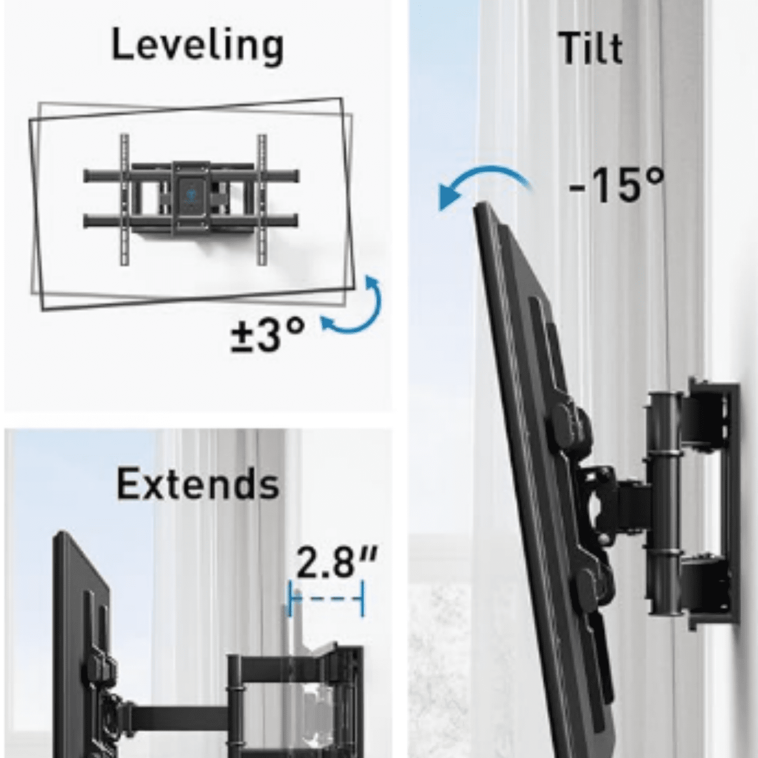 Full Motion TV Wall Mount for Most 37-82 inch TVs up to 132 lbs, TV Mount with Dual Articulating Arms with Tilt and Extension, Fits 12" 16" Studs, Max VESA 600x400mm