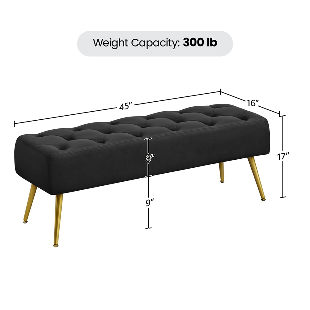 Yaheetech Velvet Upholstered Button Tufted Footstool Bench for Bedroom, Black