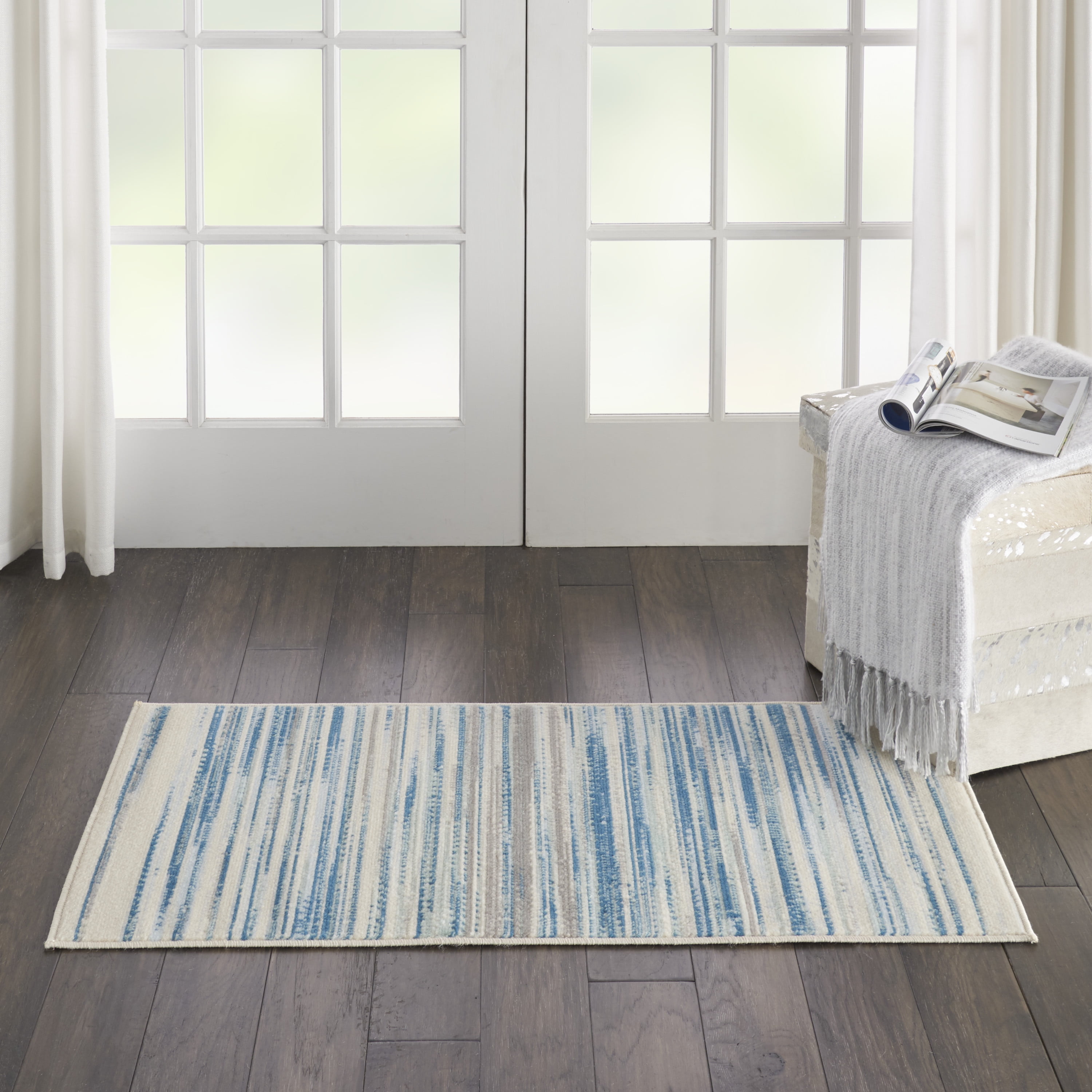 New pottery barn handmade persian bird floral rug 8x10 Nourison Jubilant Beach Striped Teal Blue Area Rug - Walmart.com