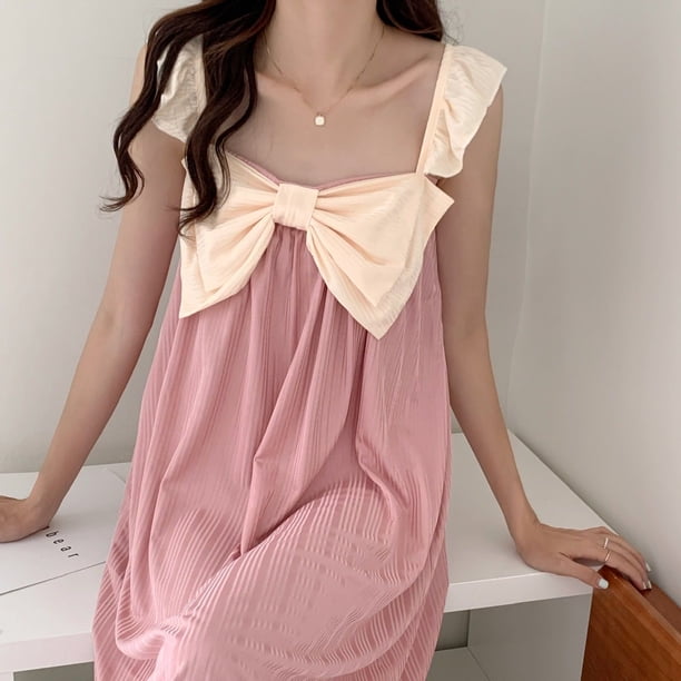 Camisón de estilo coreano con lazo para mujer, vestido de noche con cuello cuadrado, ropa de dormir para el hogar, pijama de manga corta con pétalos de encaje, Verano