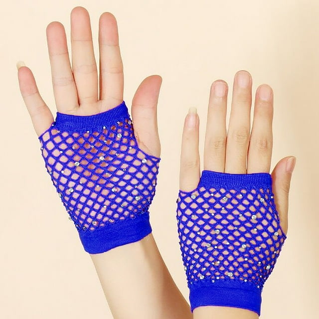 RANJIE Carnival Games Mesh Short Gloves Party Punk Half Finger Mesh Stretch Color Diamond Gloves